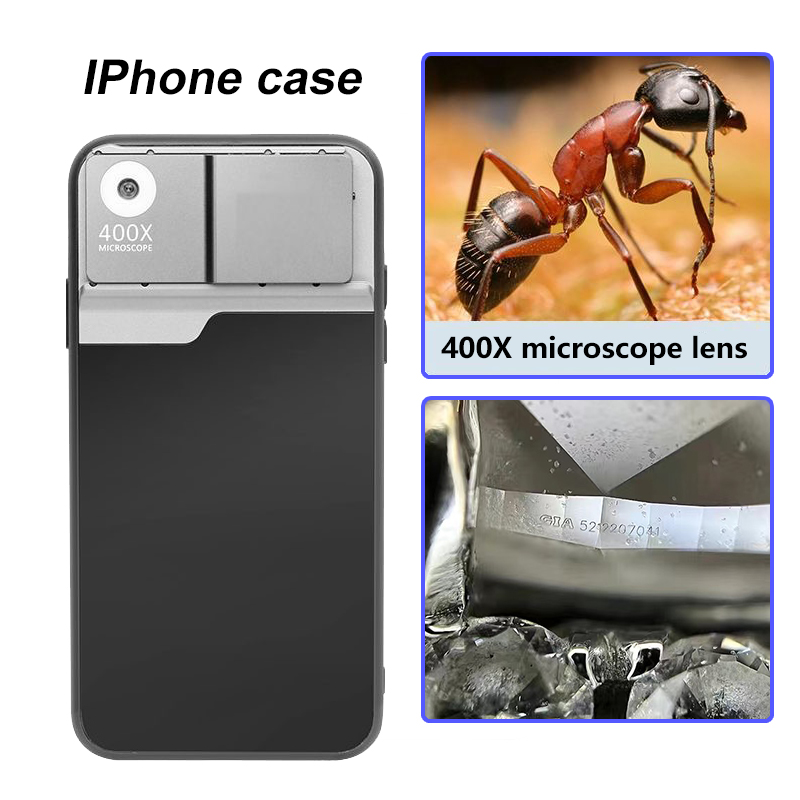 Photography Lighting Case - iPhone 13/14/15/16 Pro Max用 400倍拡大鏡付きスマホケース 機能的な顕微鏡撮影アクセサリー