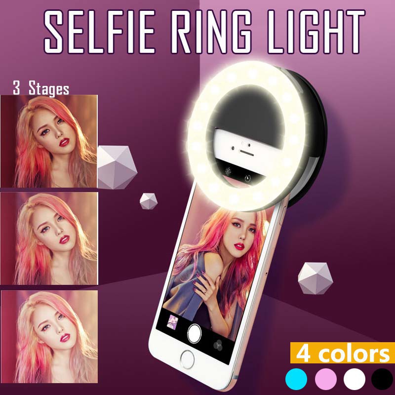 Photography Lighting Studio - LEDセルフィーリングライト,3レベル調整モード,USB充電付き照明,セルフィーランプ,携帯電話の写真撮影用