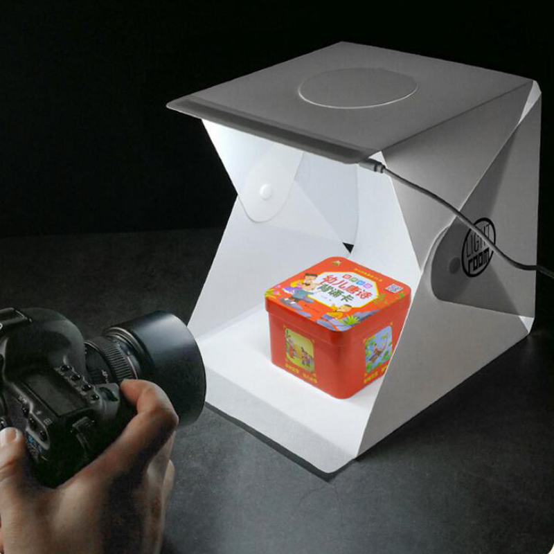Photography Lighting Backdrop - 写真撮影用LEDライトルームフォトスタジオライトテントソフトボックス背景フォトボックスデジタル一眼レフカメラ用22CMポータブル折りたたみライトボックス