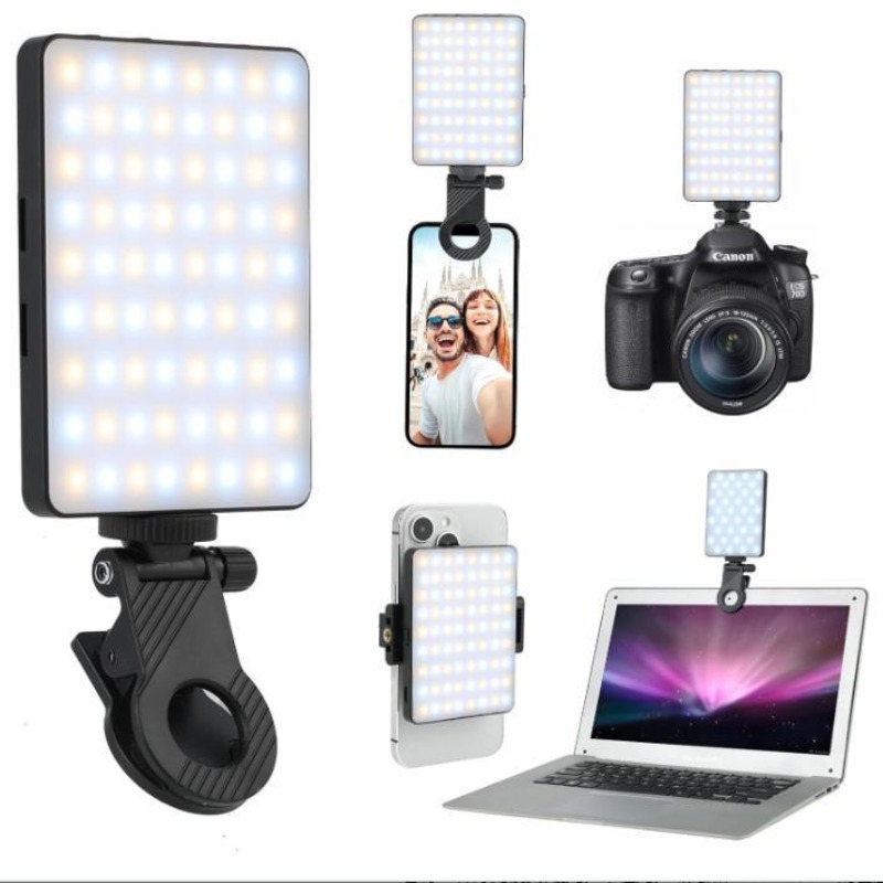 Photography Lighting Devices - 1個入り充電式LEDセルフィーライト、3モード調光可能ライト、携帯電話/ラップトップ/PC用クリップ式、メイクアップ、ビデオ、タッチアップメイク用