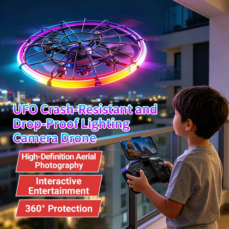 Photography Lighting Case - JJRC H145 UFO RCドローン、デュアルHDレンズ、RGBフローライト、フルボディプロテクション、空撮クアッドコプター玩具