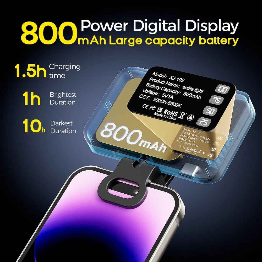Photography Using Lighting - 800/1000mAh LEDセルフィーライト 3モード USB充電式 LEDフィルライト 明るさ調整可能