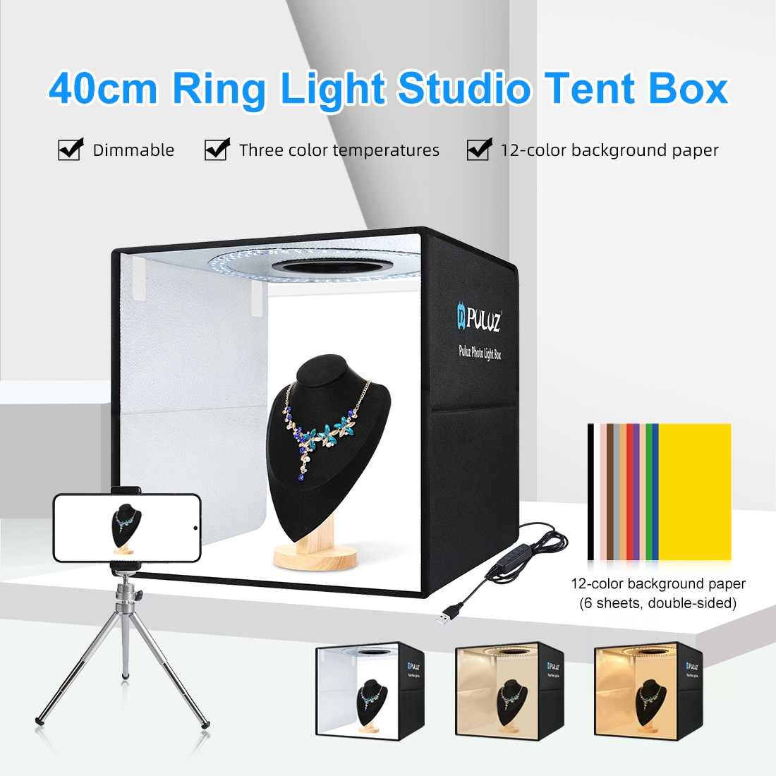PULUZ 40cm折りたたみ式ポータブルリングライトUSB - Photography Lighting Case のレビューと価格