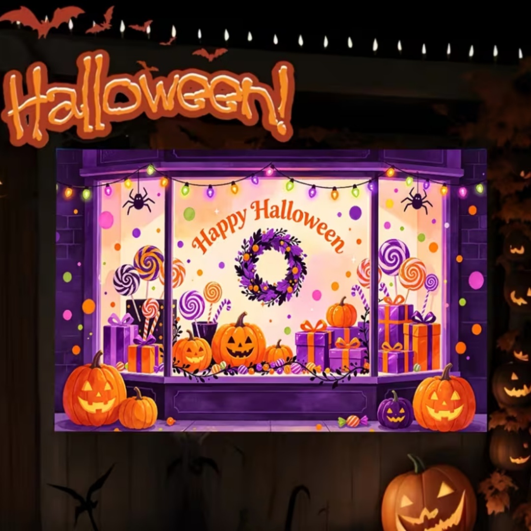 パープルハロウィンショップテーマパーティーデコレーション背景 - Photography Lighting Backdrop のレビューと価格