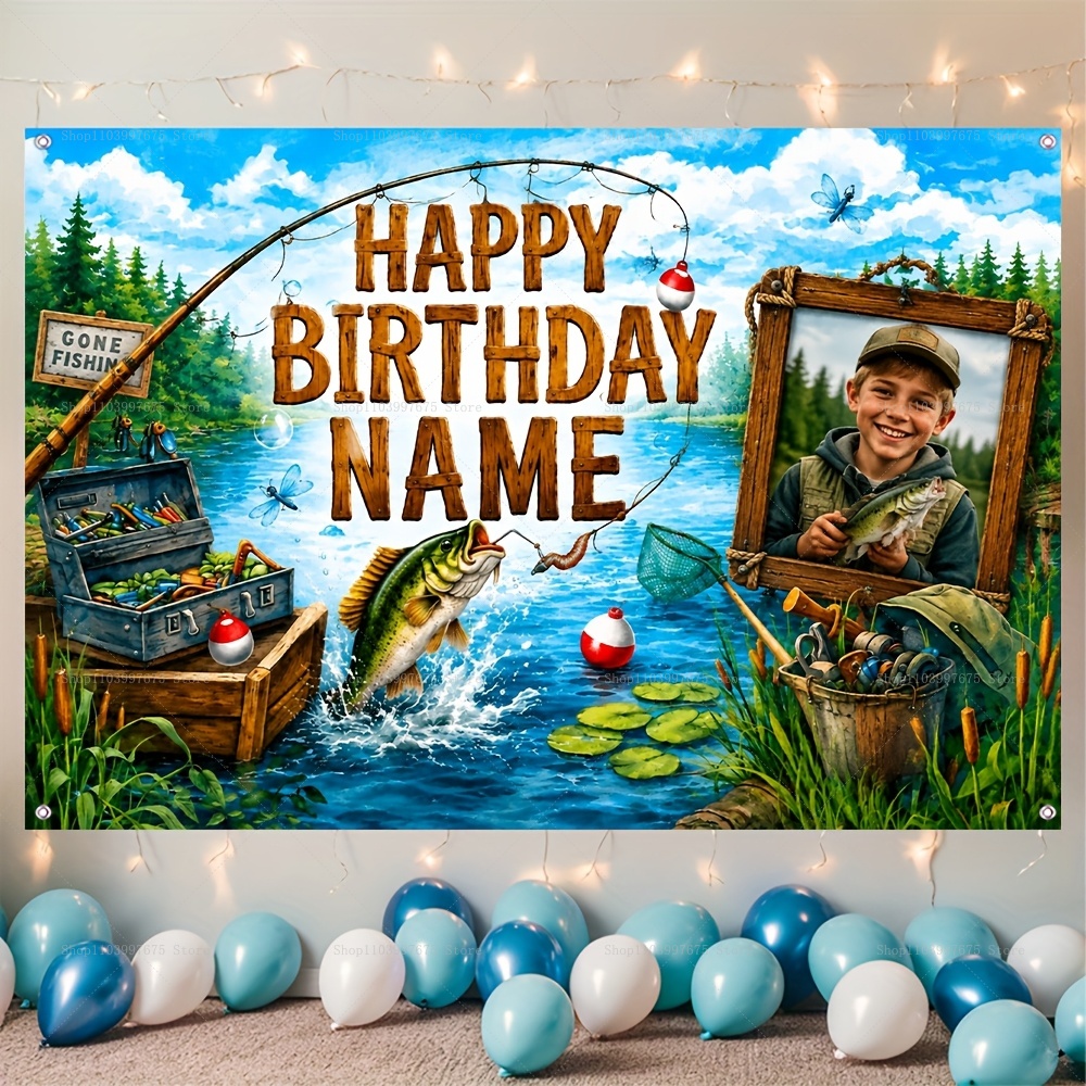 カスタム名写真釣りをテーマにした背景幕子供の誕生日「ゴーンフ - Photography Lighting Backdrop のレビューと価格