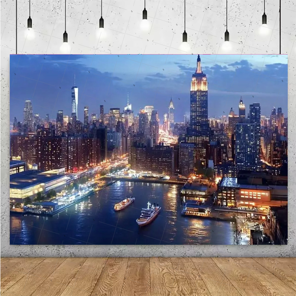 夜景高層ビル背景バナー ニューヨークシティ写真撮影背景用品  - Photography Lighting Backdrop のレビューと価格