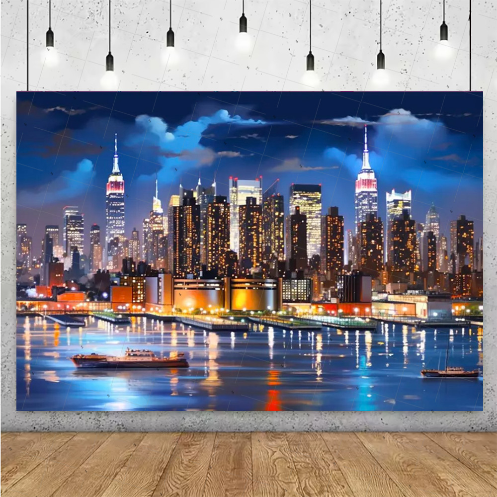夜景高層ビル背景バナー ニューヨークシティ写真撮影背景用品  - Photography Lighting Backdrop のレビューと価格